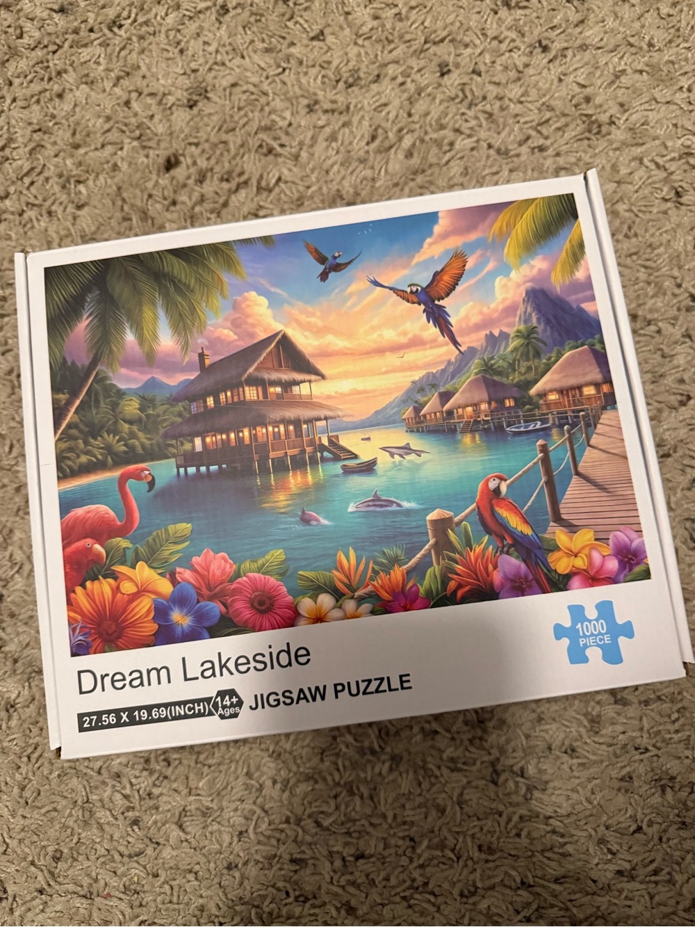 Source Unknown Tropical Lakeside Puzzle - Blue, Pink, Green, Orange